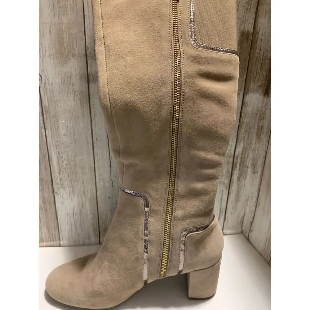 NWOT Taryn Rose Taupe‎ Silky Suede Knee High Boots 7.5